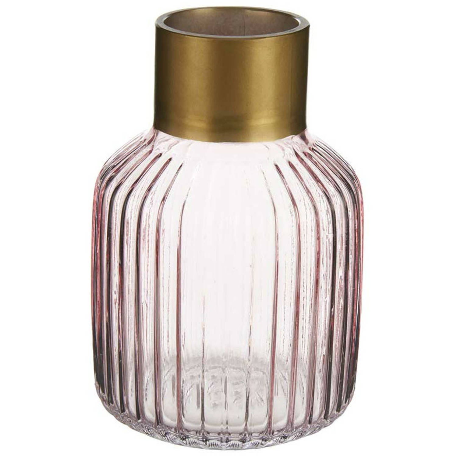 Bloemenvaas luxe decoratie glas roze transparant-goud 12 x 18 cm Vazen