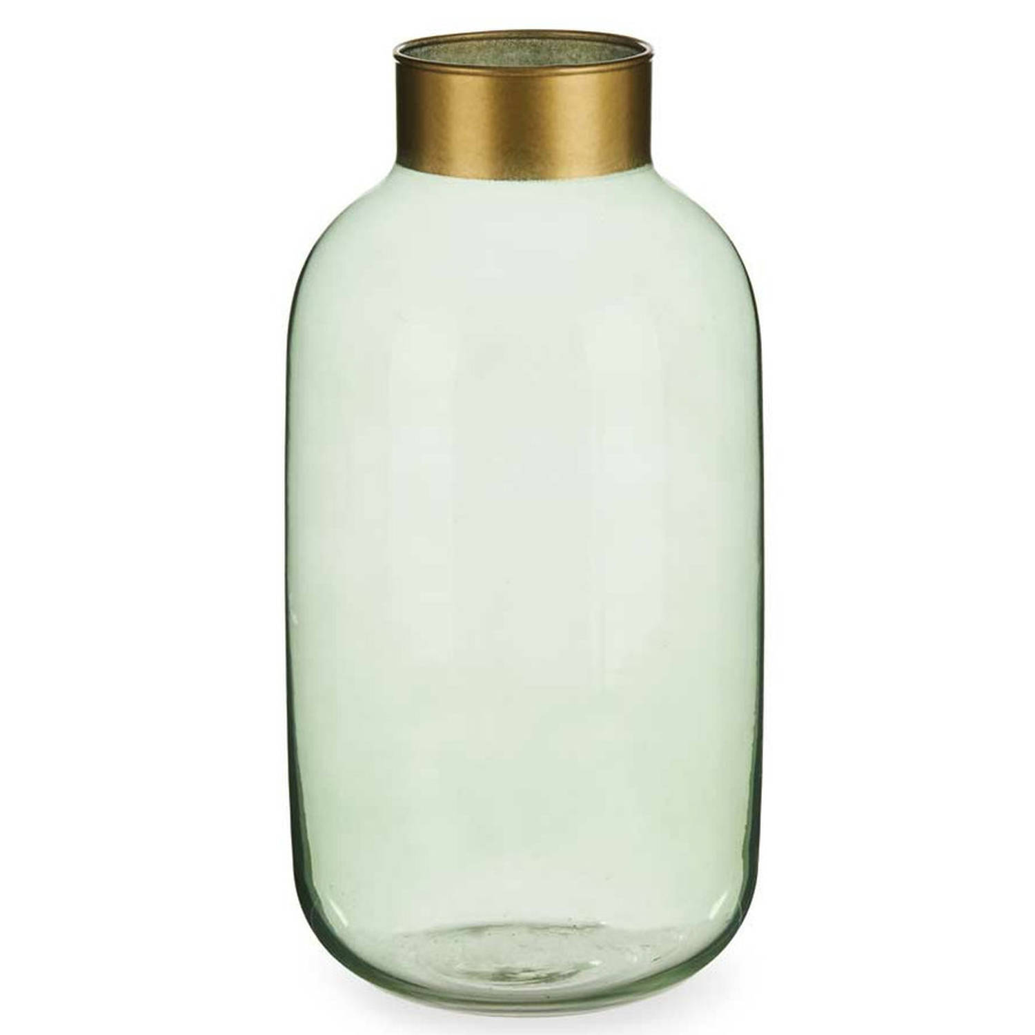Bloemenvaas luxe decoratie glas groen transparant-goud 14 x 30 cm Vazen