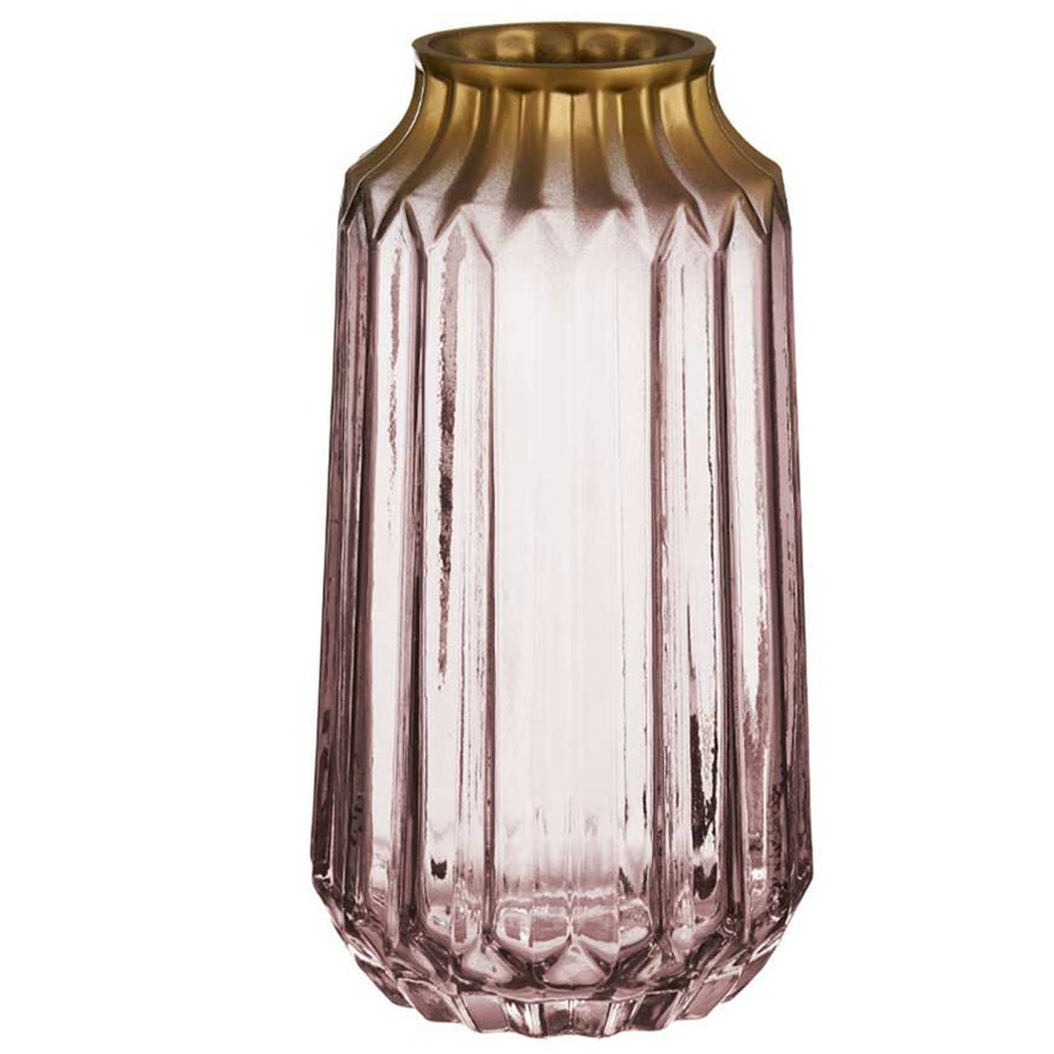Bloemenvaas luxe deco glas roze transparant-goud 13 x 23 cm Vazen