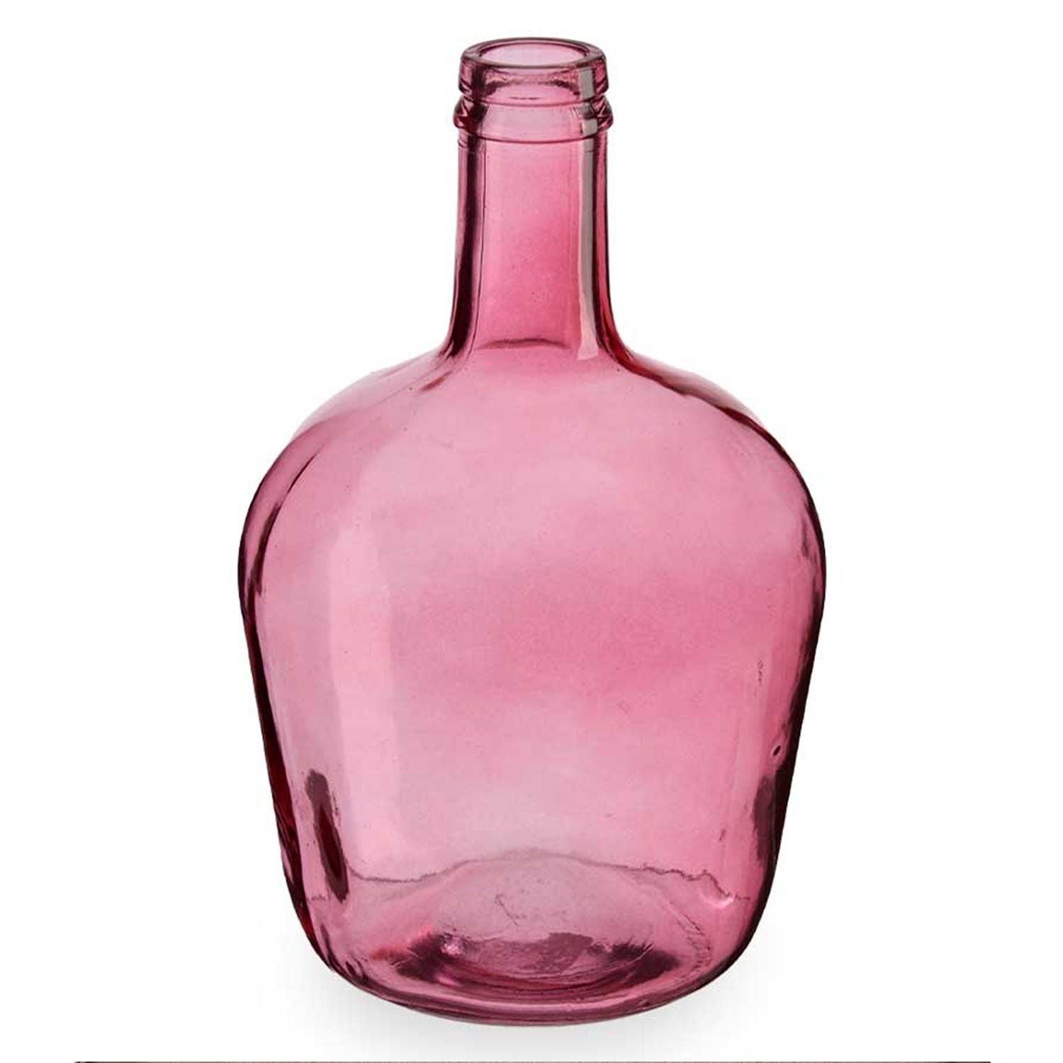 Giftdecor - Bloemenvaas - fles - glas - roze transparant - 19 x 31 cm