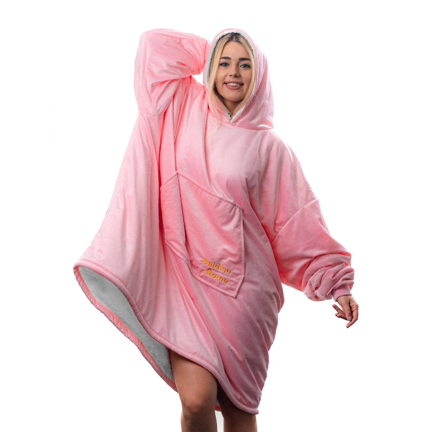 Baleine Home Hoodie Flanel Fleece Deken Met Mouwen - roze - hoodie deken met mouwen - hoodie heren - hoodie dames - hoodie blanket