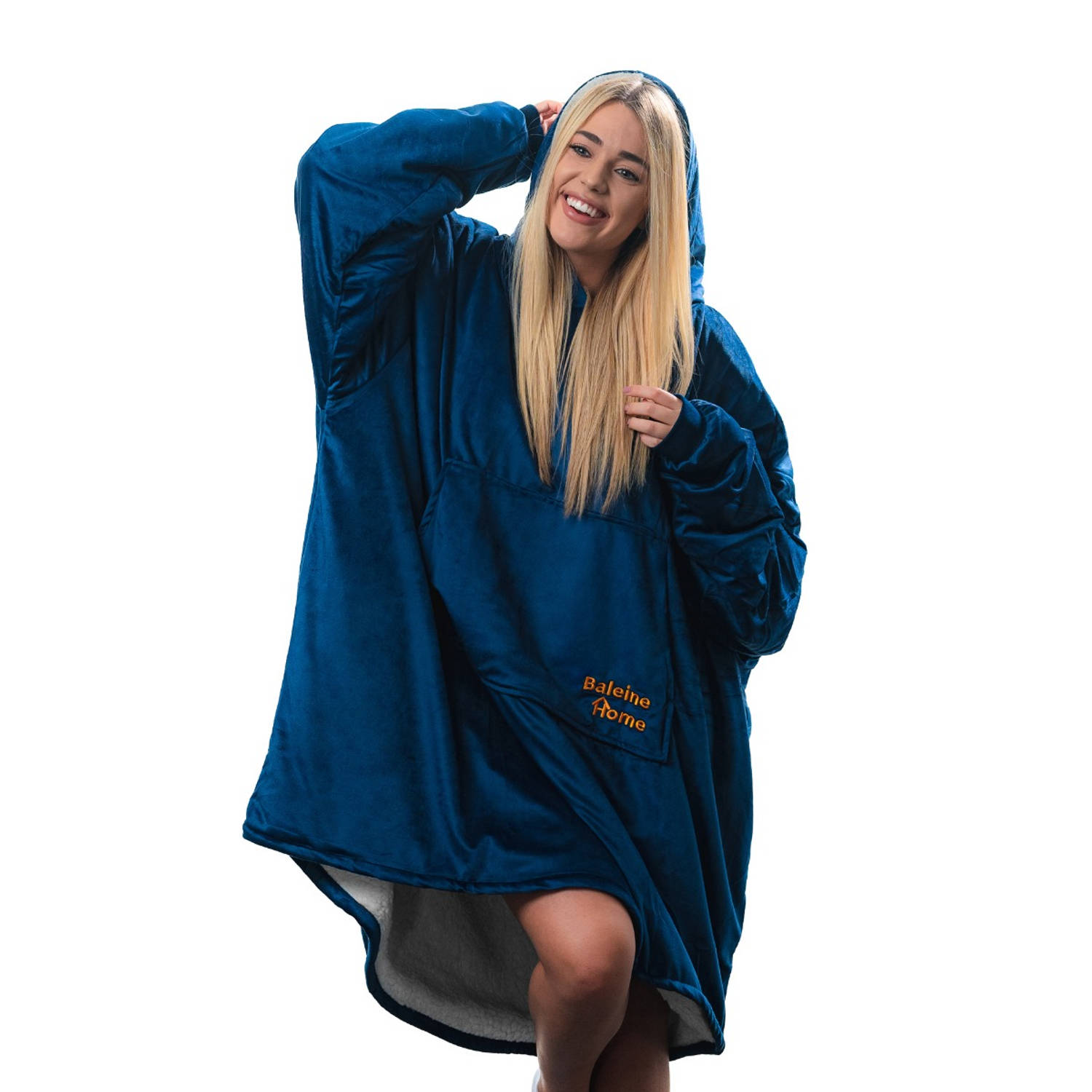 Baleine Home Hoodie Flanel Fleece Deken Met Mouwen - blauw - hoodie deken met mouwen - hoodie heren - hoodie dames - hoodie blanket