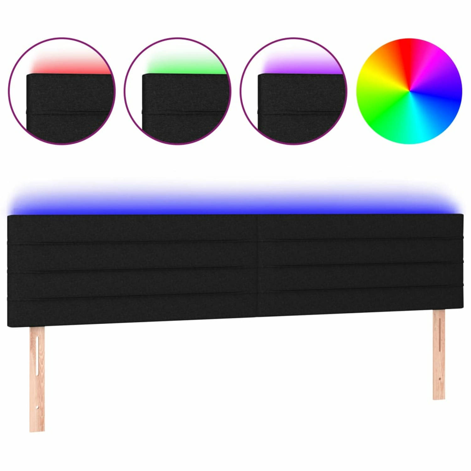 vidaXL-Hoofdbord-LED-200x5x78/88-cm-stof-zwart