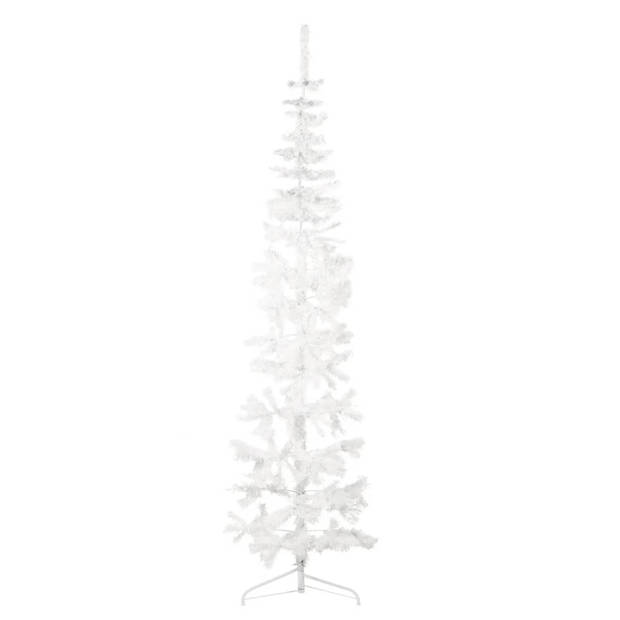 The Living Store Halve Kunstkerstboom - PVC - 61 cm breed - Levensecht - Ruimtebesparend - Wit - 240 cm hoog -