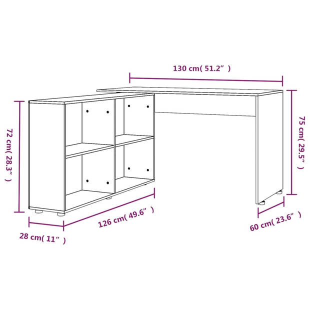 The Living Store Hoekbureau - Bureau met Boekenkast - 130x60x75 cm - Betongrijs