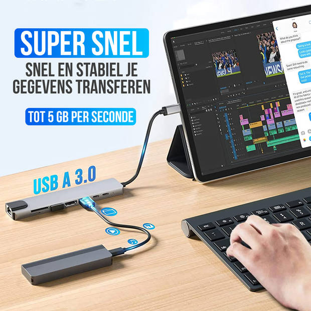 Strex 8 in 1 USB C Hub - Docking Station - USB Splitter - 4K HDMI - USB A - USB C - Ethernet - Micro SD - Geschikt voor