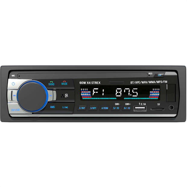 Strex Autoradio met Bluetooth voor alle auto's - USB, AUX en Handsfree - Afstandsbediening - Enkel DIN Auto Radio met