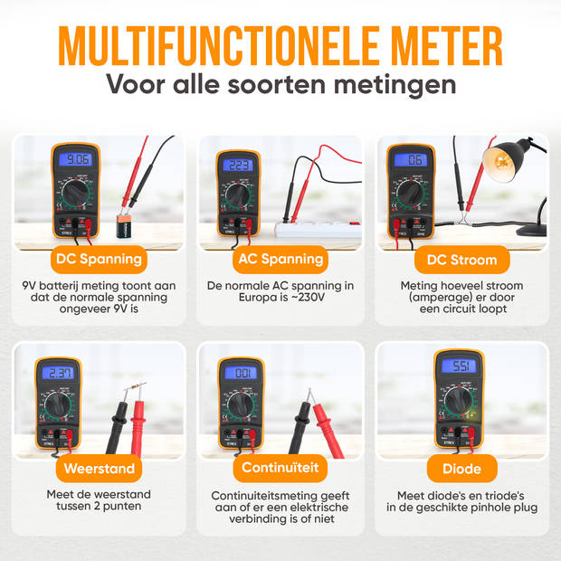 Strex Digitale Multimeter - AC / DC - Incl. 9V Duracell Batterij, Klemtangen & Opberghoes - Multi Meter