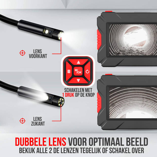 Strex Industriele Inspectiecamera Dual Lens met Scherm 5M - 1080P HD - 4.3 inch LCD scherm - IP68 Waterdicht - LED