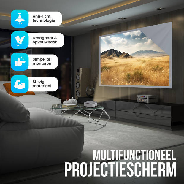 Strex Projectiescherm - Beamerscherm - 100 Inch - 16:9 - Projectiedoek - 160° Kijkhoek - Inclusief Bevestigingsmateriaal
