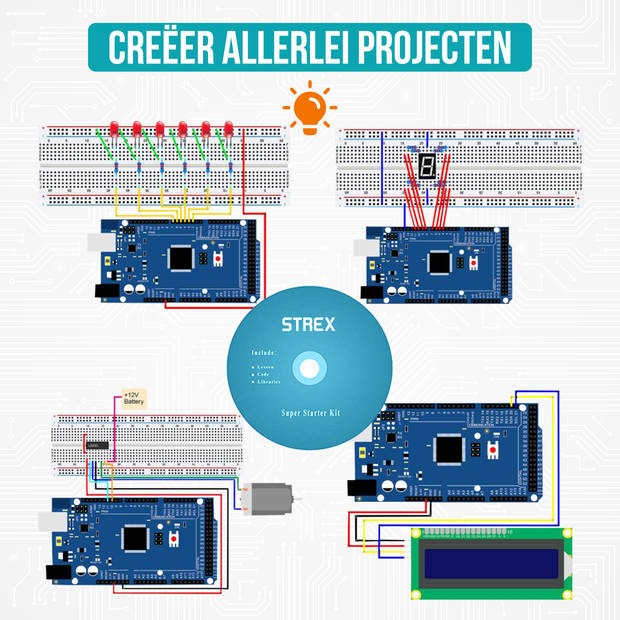 Strex Starter Kit geschikt voor Arduino Extra Groot - ATmega2560 - 278 Delig - In Opbergdoos