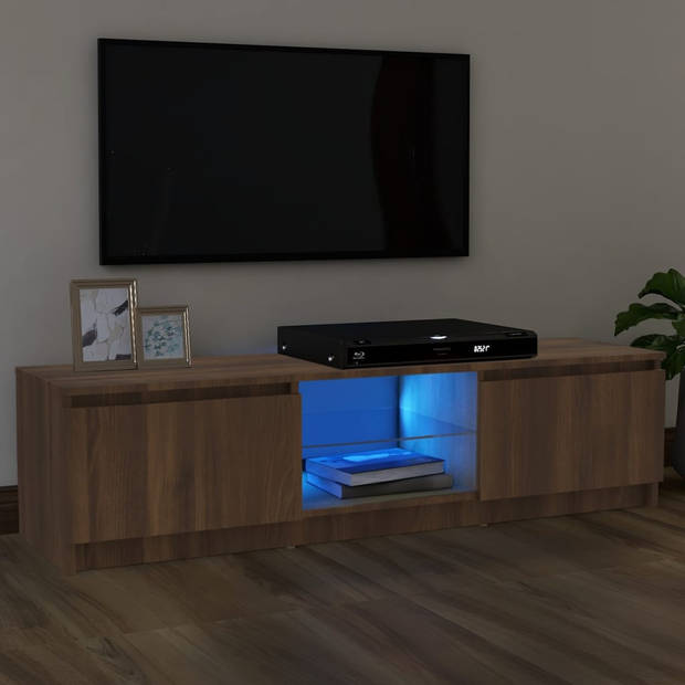 The Living Store TV-meubel Brown Oak - Wood - Glass - 120x30x35.5cm - RGB LED