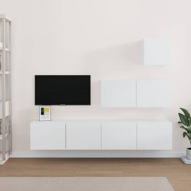 The Living Store TV-meubelset - Hoogglans wit - Bewerkt hout - Bovenste tv-meubel- 30.5 x 30 x 30 cm - Middelste