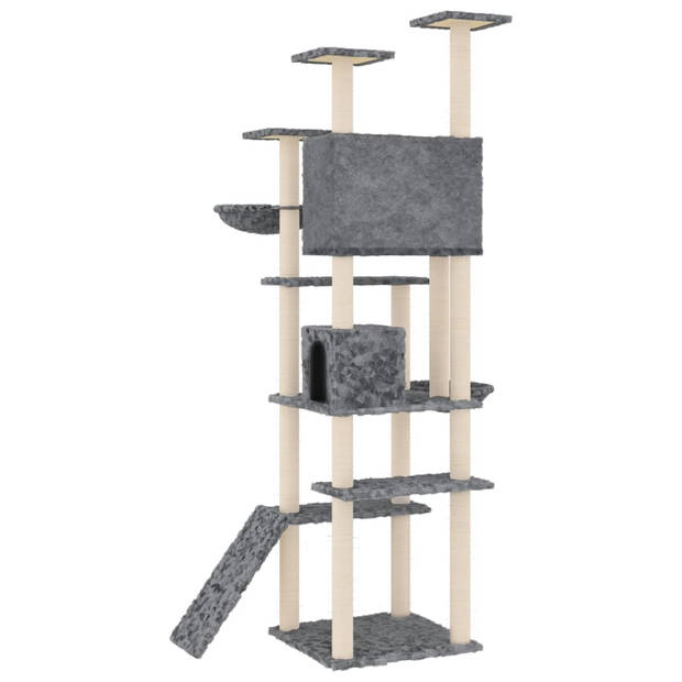 The Living Store Kattenboom - 104 x 78 x 191 cm - donkergrijs - meerdere niveaus - huisjes - mandjes en platforms