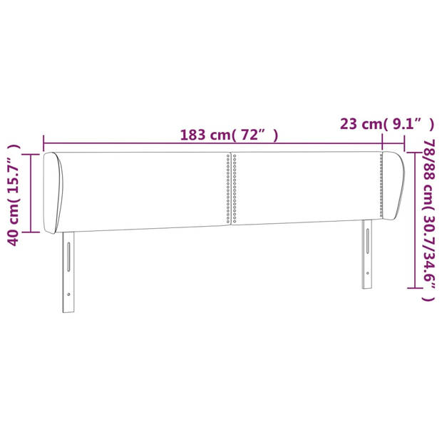 vidaXL Hoofdbord met randen 183x23x78/88 cm kunstleer crèmekleurig