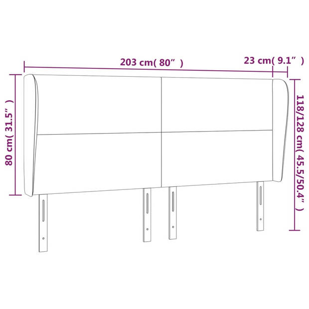 vidaXL Hoofdbord met randen 203x23x118/128 cm stof lichtgrijs