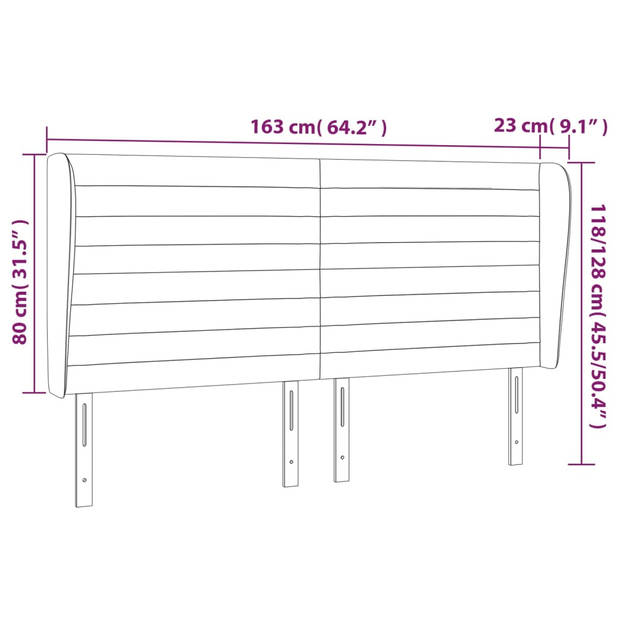 vidaXL Hoofdbord met randen 163x23x118/128 cm stof donkergrijs