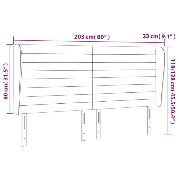 vidaXL Hoofdbord met randen 203x23x118/128 cm fluweel donkergrijs