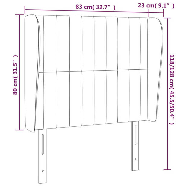 vidaXL Hoofdbord met randen 83x23x118/128 cm fluweel donkergrijs