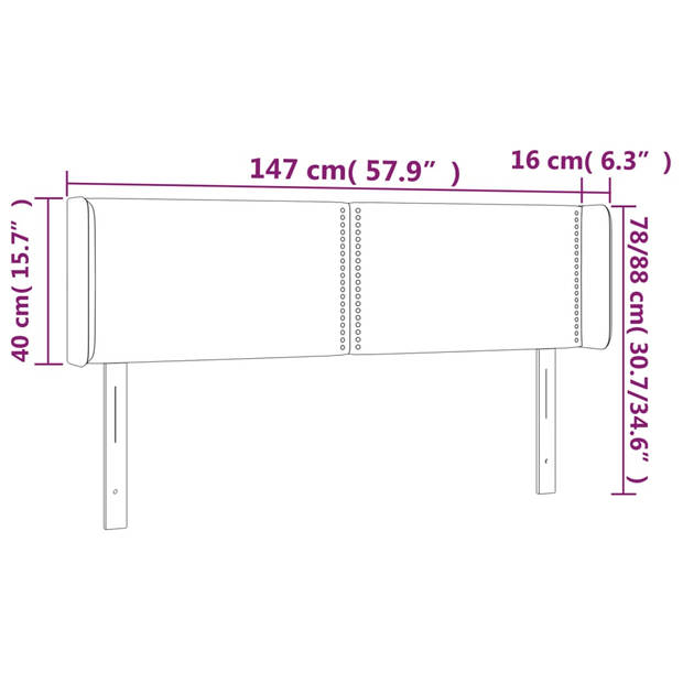 vidaXL Hoofdbord met randen 147x16x78/88 cm fluweel zwart