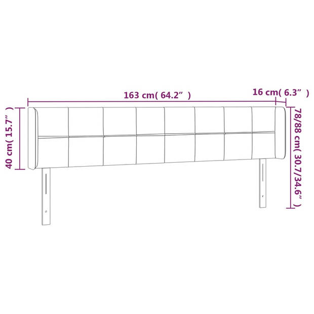 vidaXL Hoofdbord met randen 163x16x78/88 cm fluweel zwart