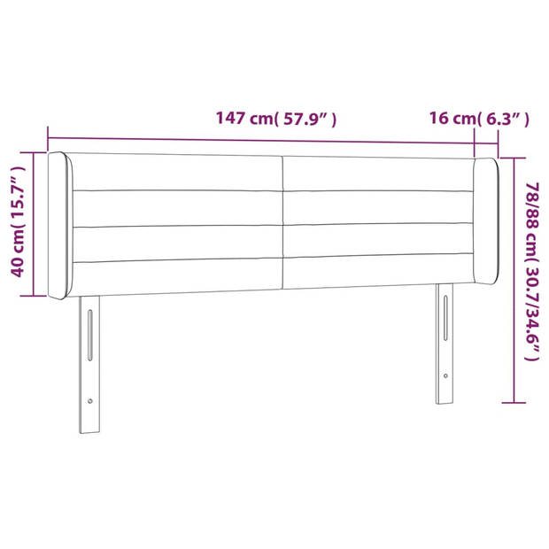 vidaXL Hoofdbord met randen 147x16x78/88 cm fluweel lichtgrijs