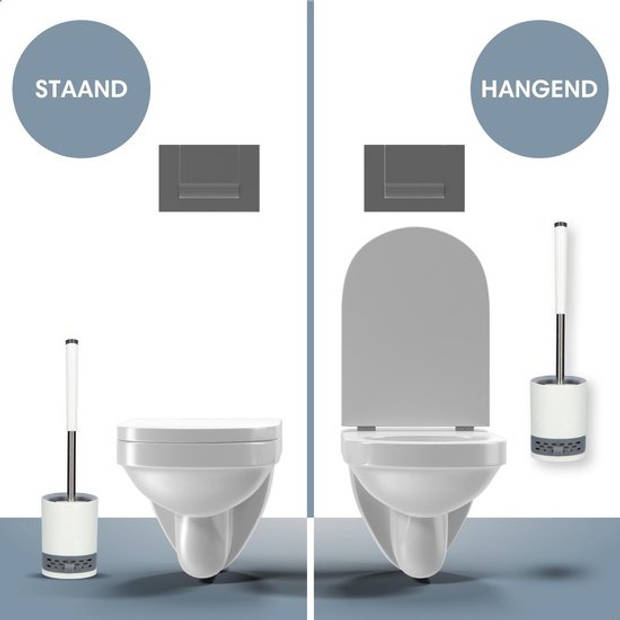 2BEHOME Luxe Wc Borstel Met Houder - Toiletborstel Met Houder Hangend of Vrijstaand - Wc Borstel - Wit