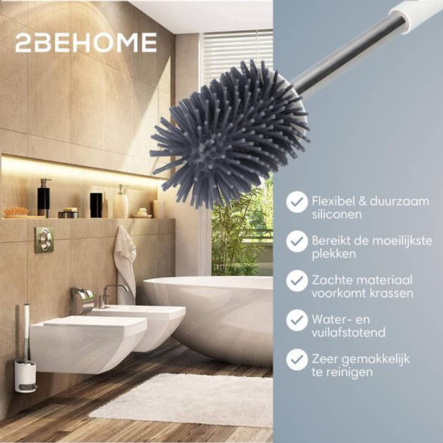 2BEHOME Luxe Wc Borstel Met Houder - Toiletborstel Met Houder Hangend of Vrijstaand - Wc Borstel - Wit