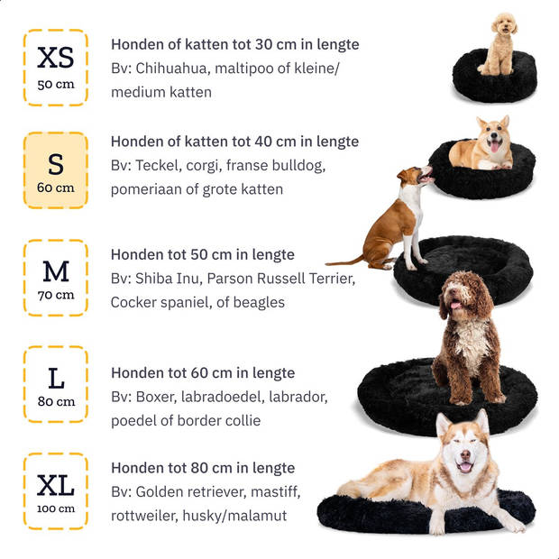 All 4 Pets Supply® Hondenmand donut - Kattenmand - Maat S - Voor honden/katten tot 40 cm - Hondenkussen - Zwart