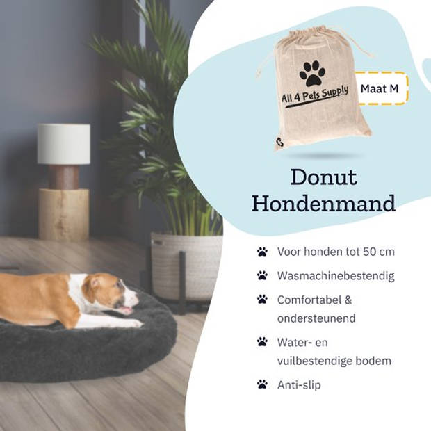 All 4 Pets Supply Hondenmand Donut - Maat M - Honden Mand Geschikt Voor Honden Tot 50 cm - Hondenkussen - Hondenbed