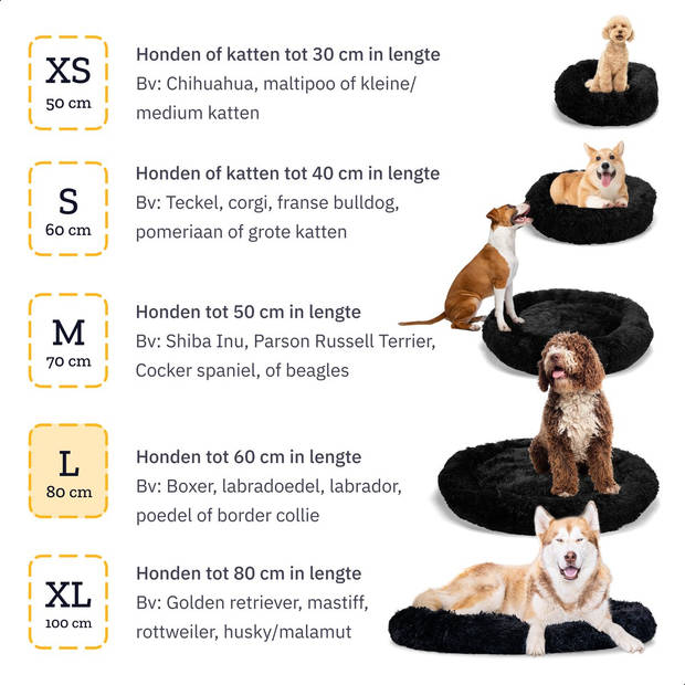 All 4 Pets Supply® Hondenmand donut - Maat L - Geschikt voor honden tot 60 cm - Hondenkussen - Zwart
