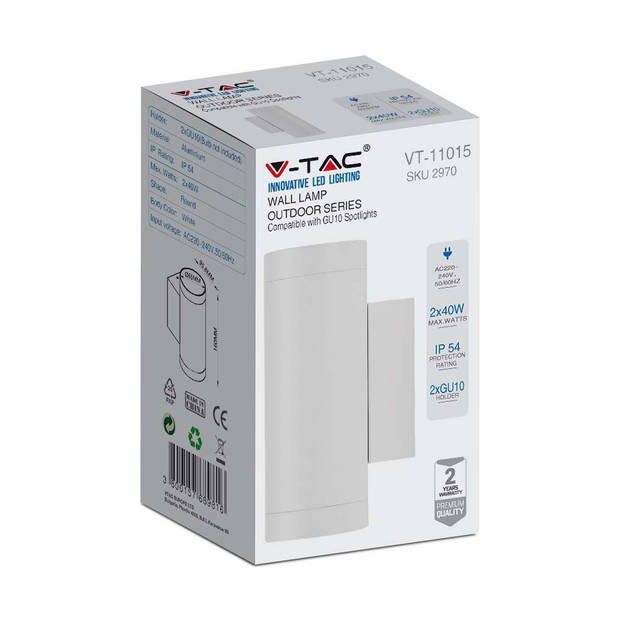 V-TAC VT-11015-W GU10 Buitenverlichting - Omhoog - Omlaag - Armaturen - Wit - IP54