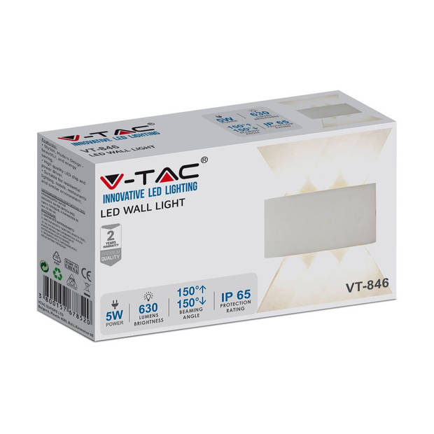 V-TAC VT-846-W-N Half ovale LED wandlamp - Bridgelux - IP65 - Wit - 5W - 630 Lumen - 3000K