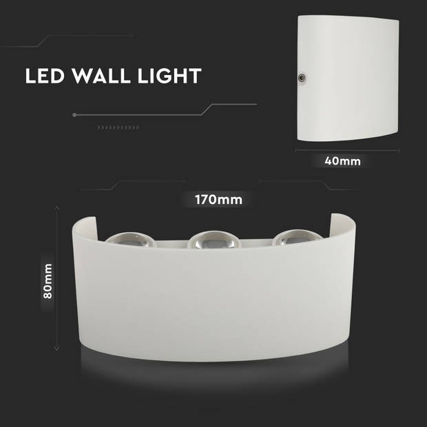V-TAC VT-846-W-N Half ovale LED wandlamp - Bridgelux - IP65 - Wit - 5W - 630 Lumen - 3000K