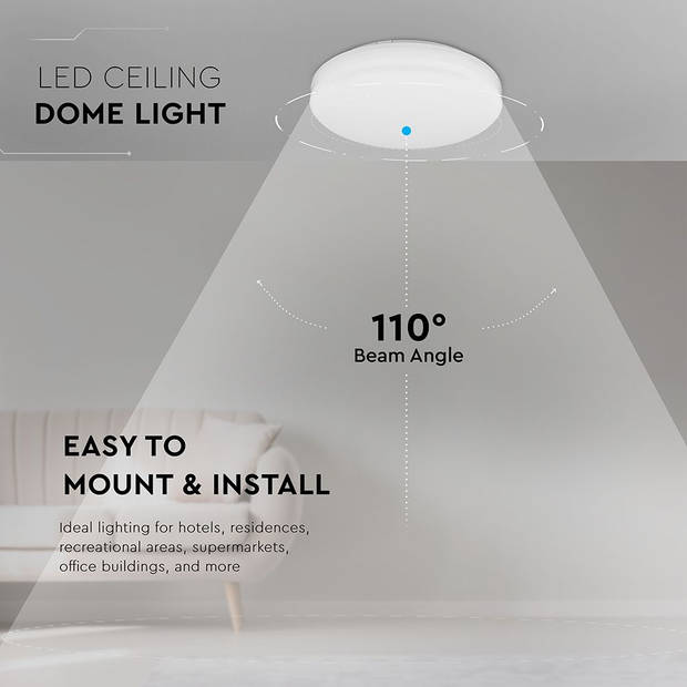 V-TAC VT-8033-RD-N LED plafonnière - Samsung - IP44 - 200mm - Wit - 15W - 1850 Lumen - 3000K