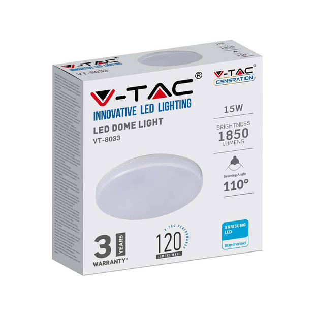 V-TAC VT-8033-RD-N LED plafonnière - Samsung - IP44 - 200mm - Wit - 15W - 1850 Lumen - 3000K