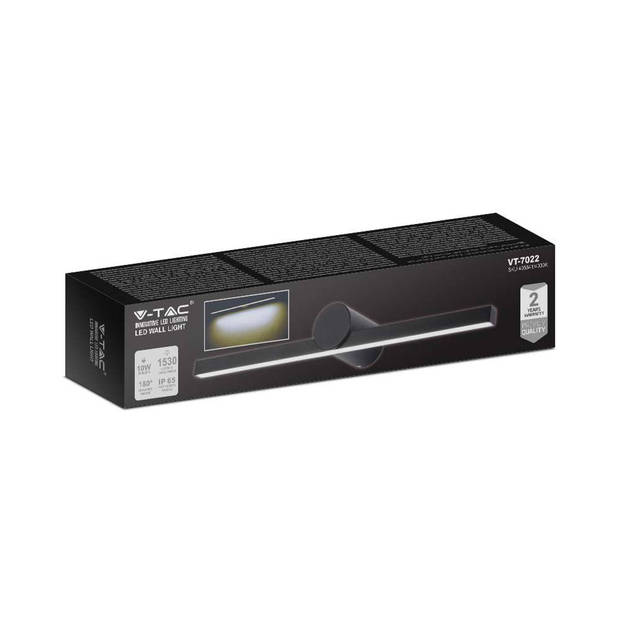 V-TAC VT-7022-B Spiegellampen voor wand - IP65 - Zwart - 10W - 1530 Lumen - 3000K