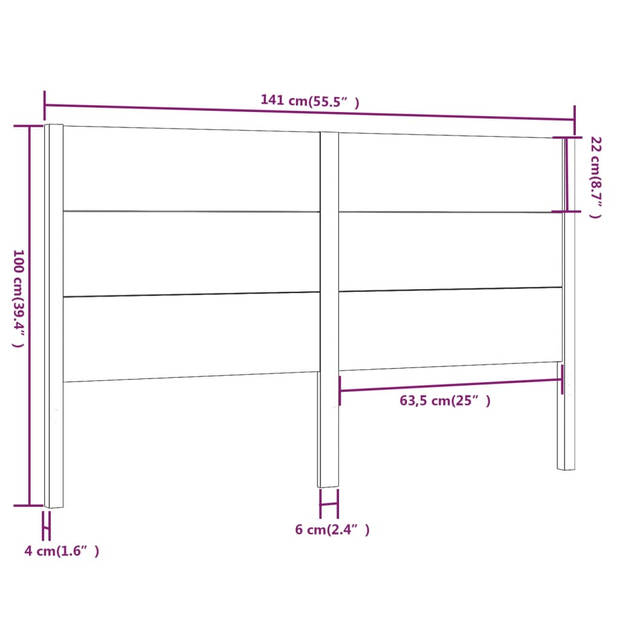 vidaXL Hoofdbord 141x4x100 cm massief grenenhout wit