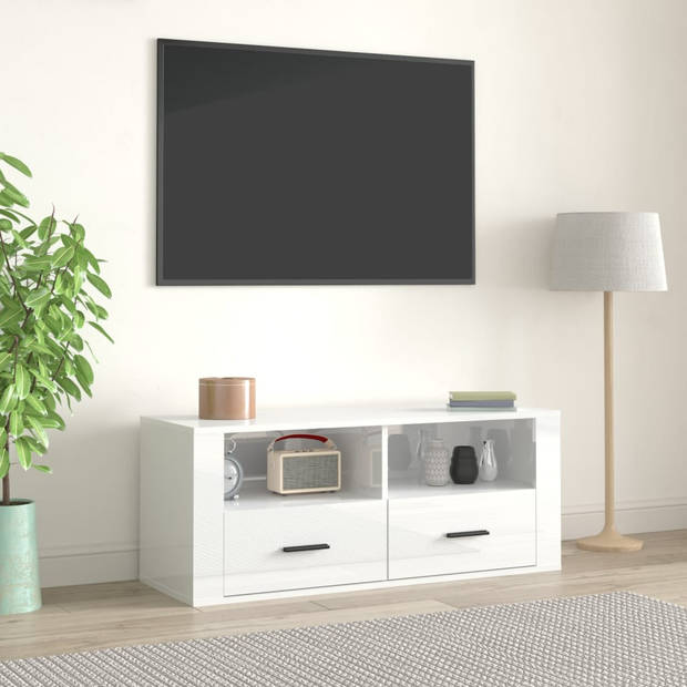 The Living Store Tv-kast - Klassiek - Media - 100 x 35 x 40 cm - Ken- Hoogglans wit bewerkt hout