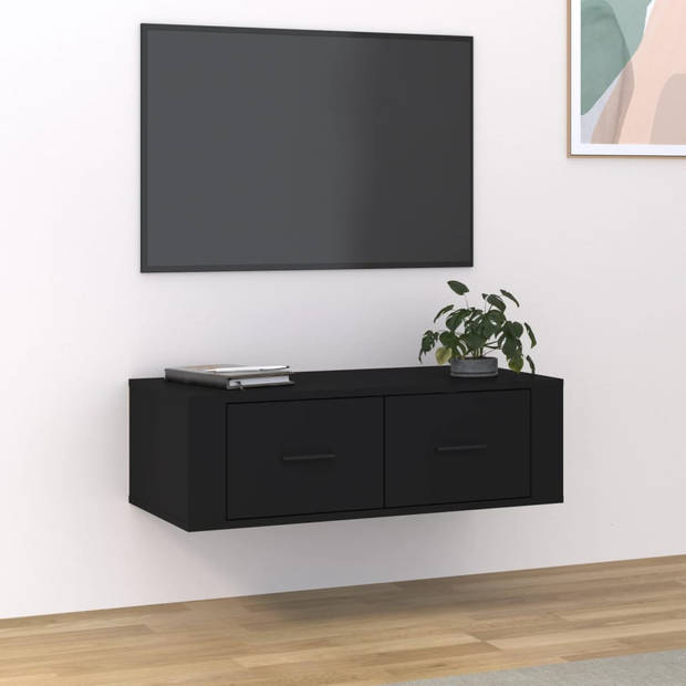 The Living Store Hangend TV-meubel - Zwart - 80 x 36 x 25 cm - Duurzaam materiaal