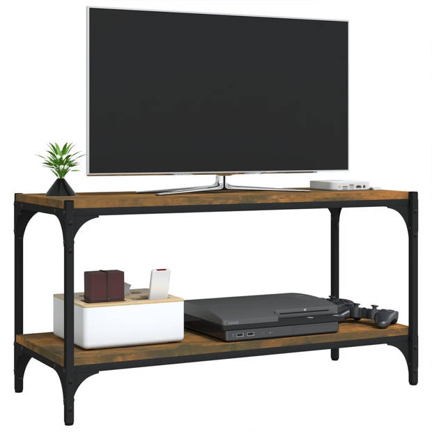 vidaXL Tv-meubel 80x33x41 cm bewerkt hout en staal gerookt eikenkleur