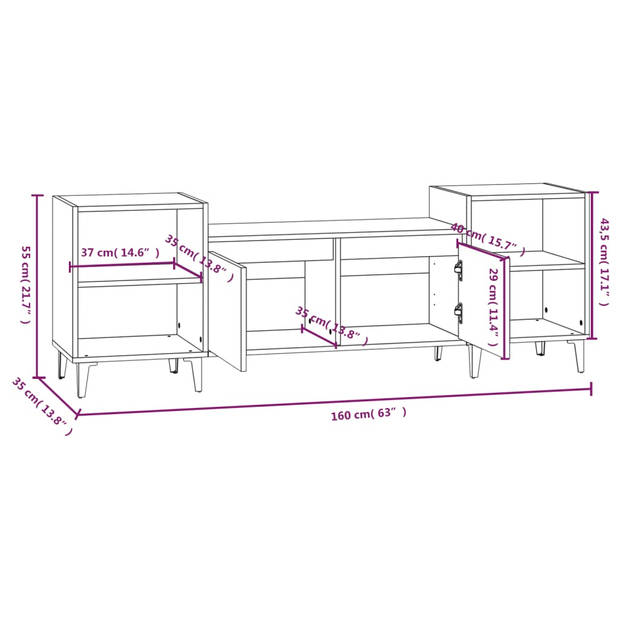 vidaXL Tv-meubel 160x35x55 cm bewerkt hout hoogglans wit