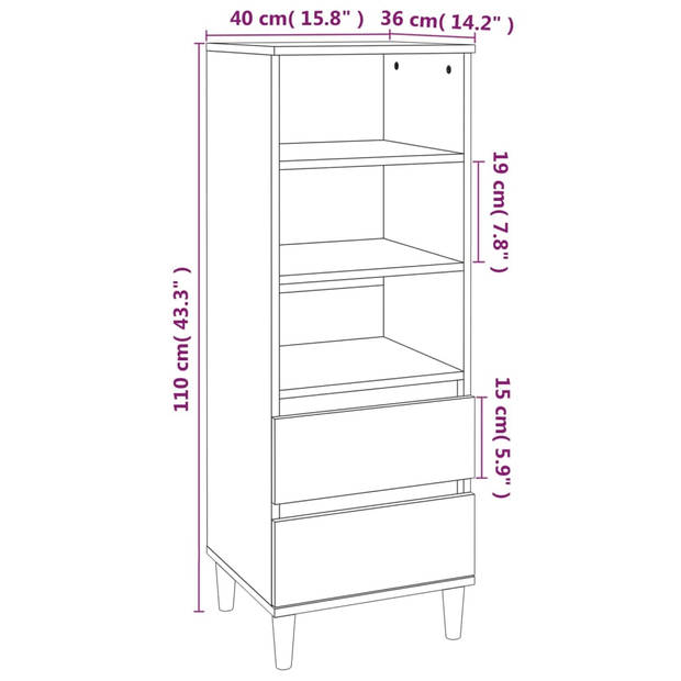 vidaXL Hoge kast 40x36x110 cm bewerkt hout wit