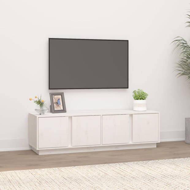 The Living Store Tv-kast - Grenenhout - 140 x 40 x 40 cm - Wit