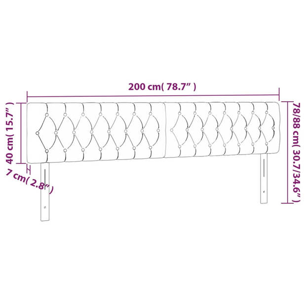 vidaXL Hoofdborden 2 st 100x7x78/88 cm stof donkergrijs