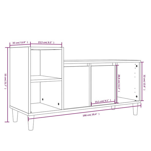 The Living Store TV-kast - Klassiek - Materiaal- Hout - Kleur- Zwart - Afmetingen- 100x35x55 cm - Met opbergruimte -