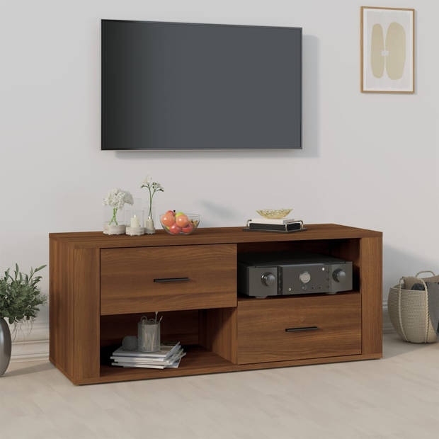 vidaXL Tv-meubel 100x35x40 cm bewerkt hout bruin eikenkleur