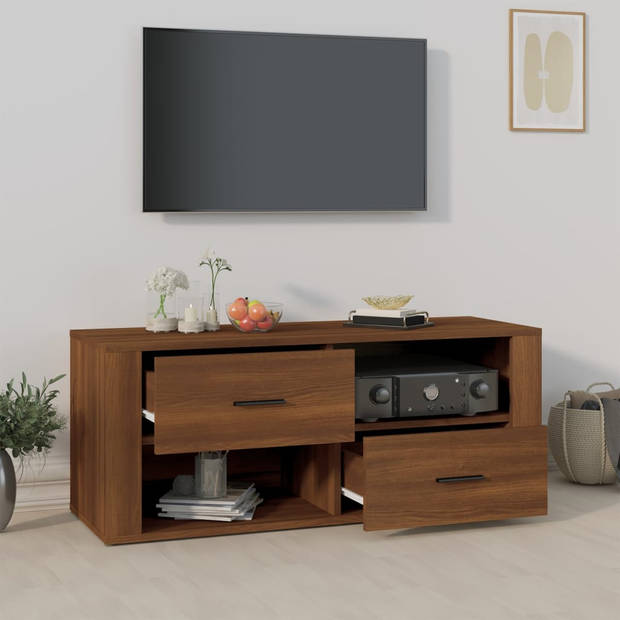 vidaXL Tv-meubel 100x35x40 cm bewerkt hout bruin eikenkleur