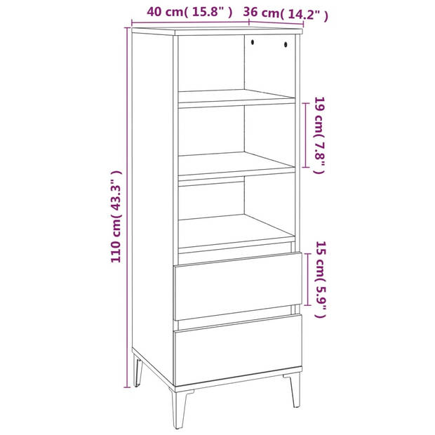 vidaXL Hoge kast 40x36x110 cm bewerkt hout bruineiken