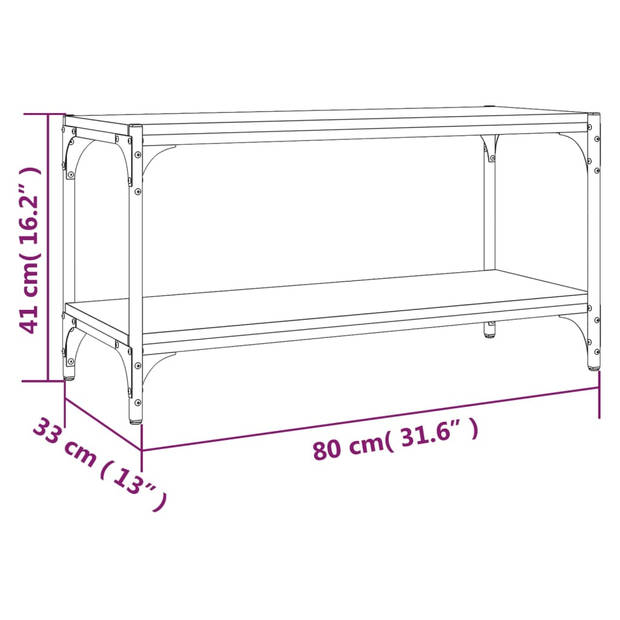 The Living Store Industrieel TV-meubel - Bruineiken - 80x33x41cm - Hout en staal